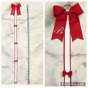 Letter B embroidered red bow holder monogram initial